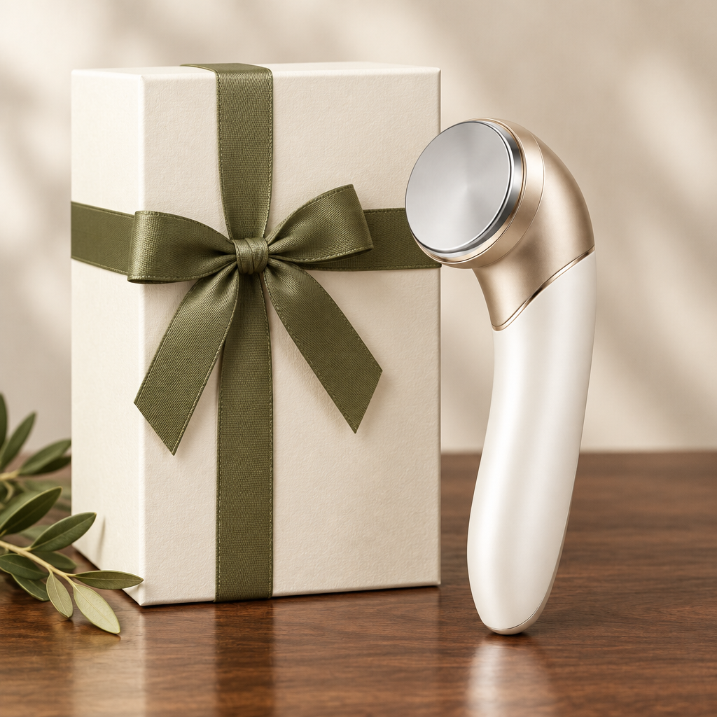 Gift packaging design concept with olive ribbon, not confirmed included packaging