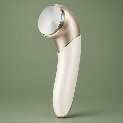 Detail of curved white handle and diagonal seam