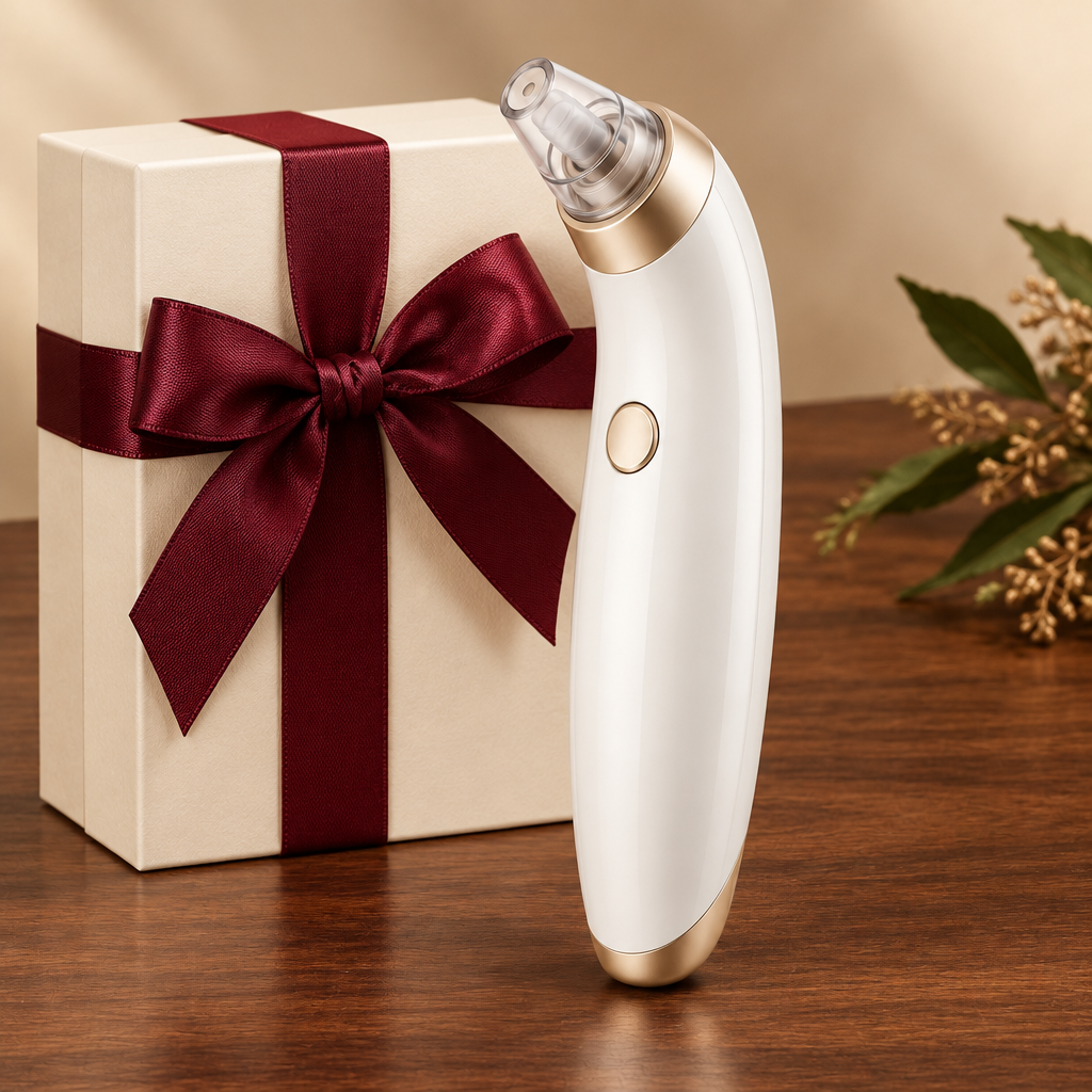 Gift packaging design concept with burgundy ribbon, not confirmed included packaging