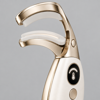Close-up of curved open jaws and pale contact pads