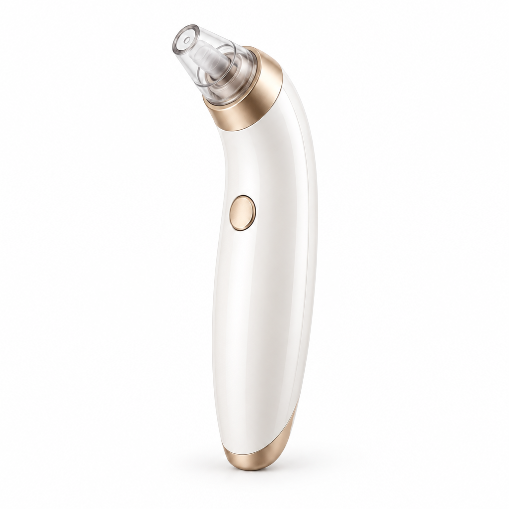 White facial care wand with clear tip on white background