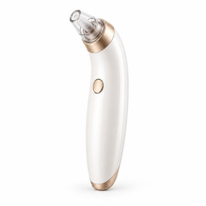 White facial care wand with clear tip on white background