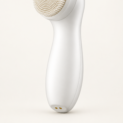 Close-up of curved white handle and base