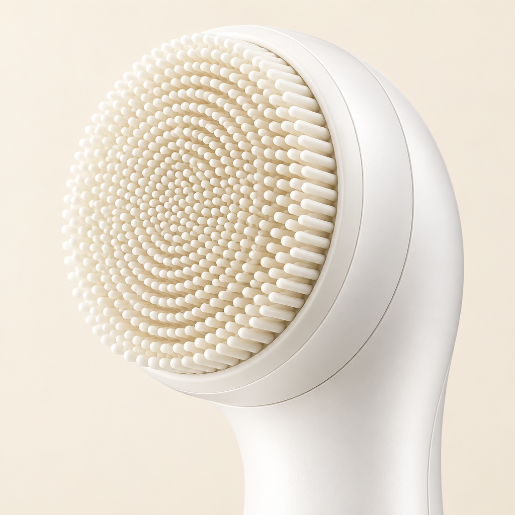 Close-up of the round textured brush head